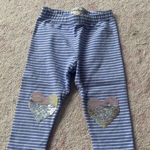 Hatley Blue & White Striped Leggings with Sequin Heart Knees